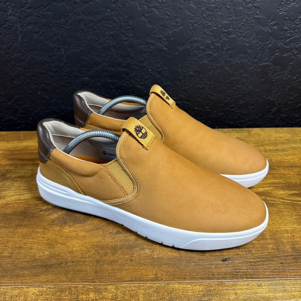 Timberland Seneca Bay A5NKZ Wheat Leather Slip On Sneaker Mens 9.5